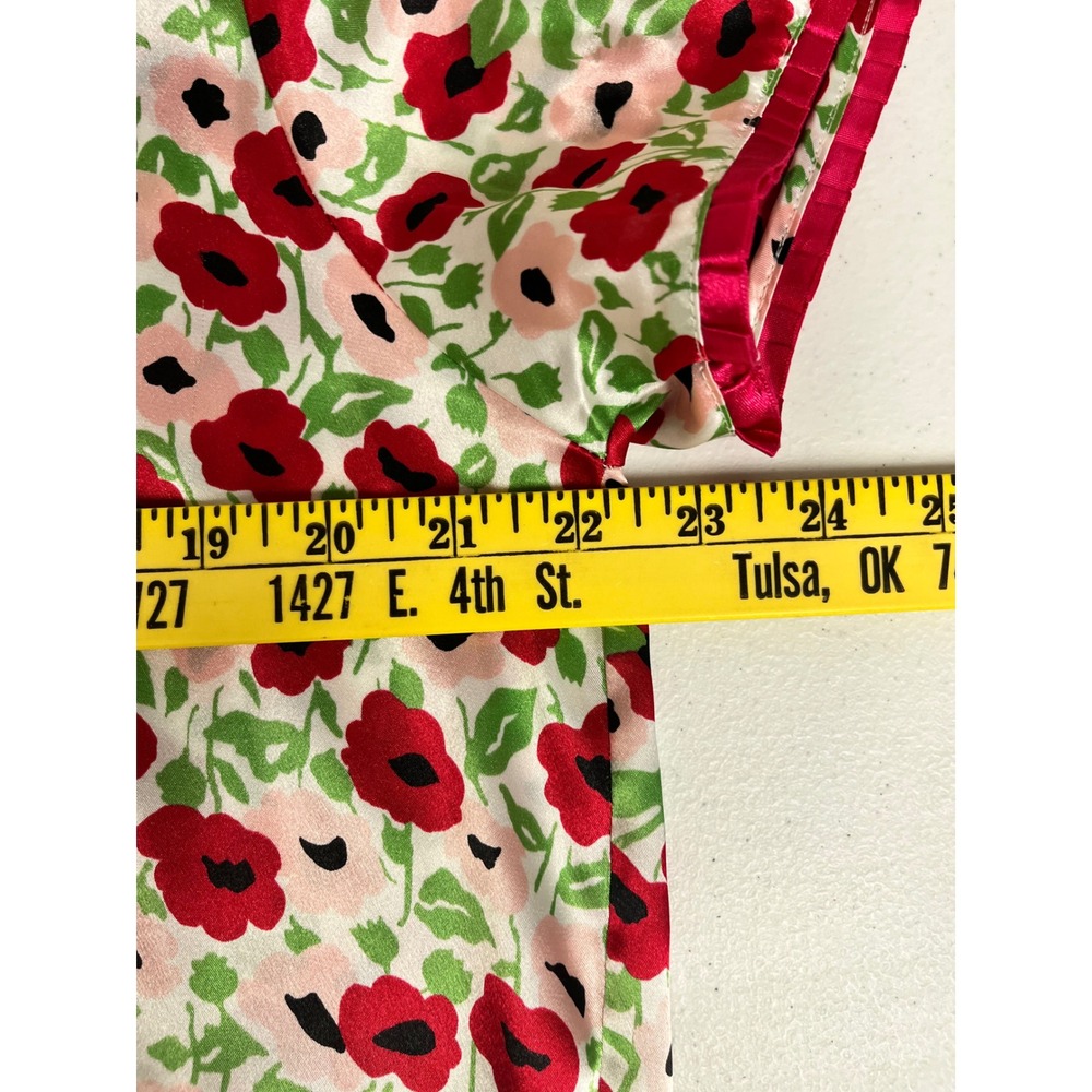 CABERNET Pajama Set Womens M Pink Floral Satin Short Sleeve Button Up Pants - Picture 7 of 16